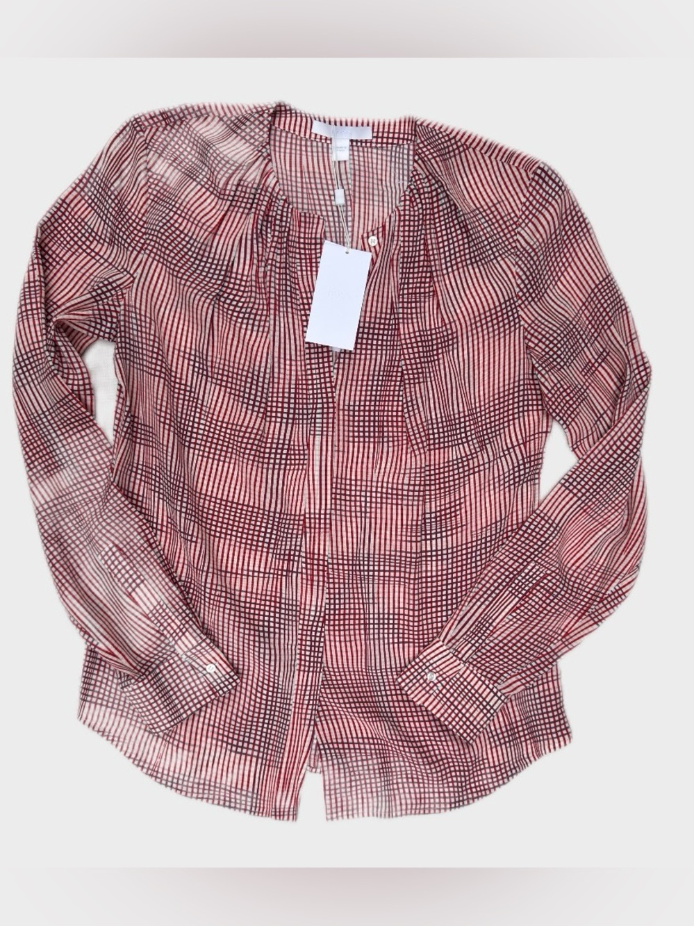 BOSS Hugo Boss Banora8 Red Plaid Long Sleeve Silk Blouse Size 4 NWT